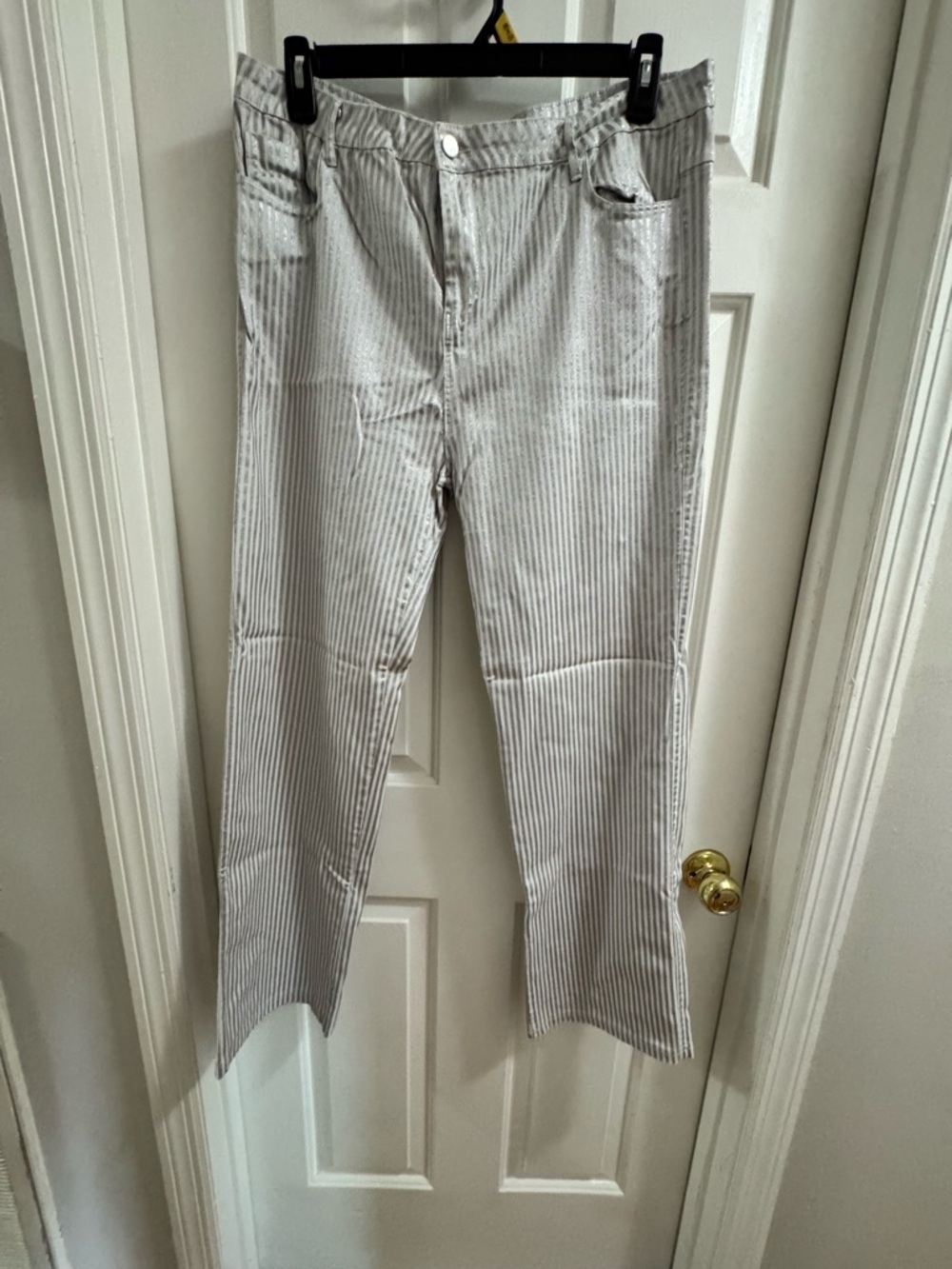 SHEIN White and Gray Pinstripe Straight Leg Pants